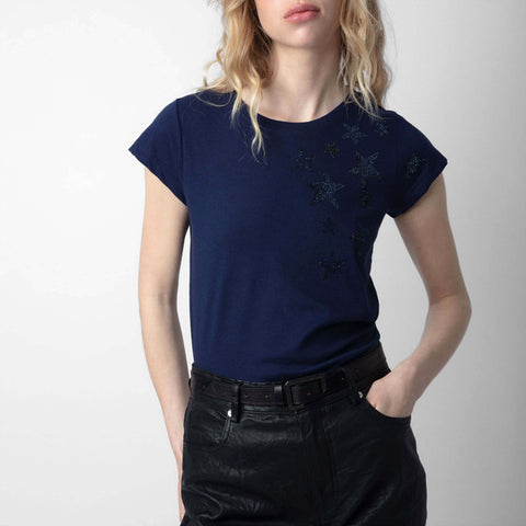 쟈딕앤볼테르 SKINNY 마린 블루 스타 별 비즈 반팔 기본 티셔츠